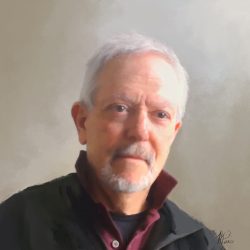 Headshot digital oil of Artist in early 2022