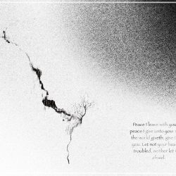 Song at the Cliff, digital pencil of tree and singer on a cliff with John 14:27